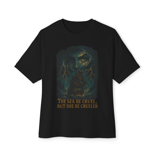 The Sea’s Cruel but She Be Crueler – Pirate Graphic T-Shirt for Men, Nautical Humor Tee, Ocean Lover Gift