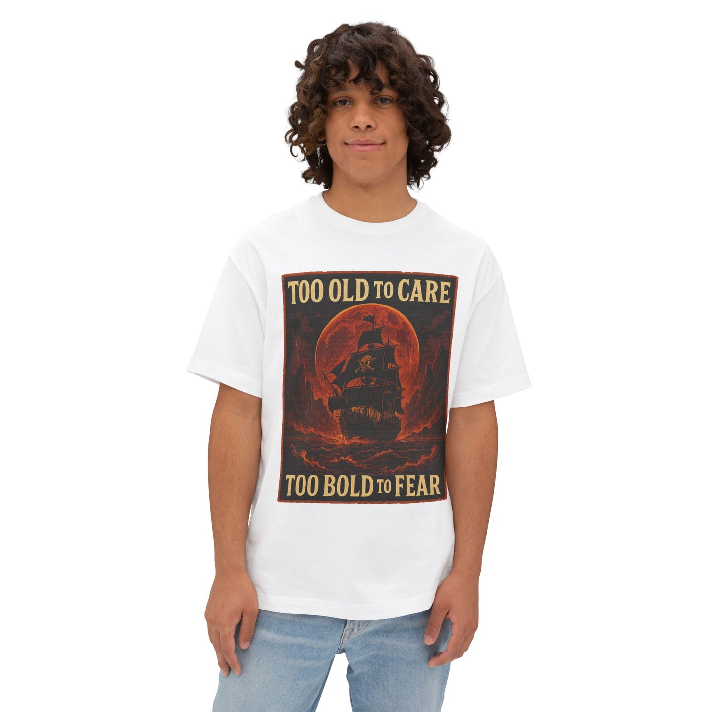 Too Old to Care, Too Bold to Fear – Pirate Ship Graphic T-Shirt for Men, Vintage Nautical Tee, Ocean Lover Gift