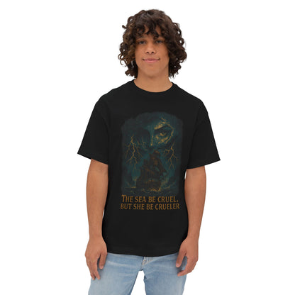 The Sea’s Cruel but She Be Crueler – Pirate Graphic T-Shirt for Men, Nautical Humor Tee, Ocean Lover Gift