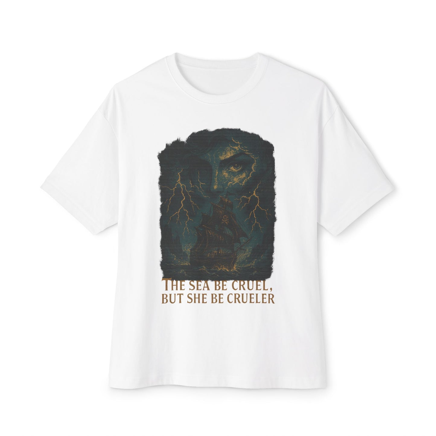 The Sea’s Cruel but She Be Crueler – Pirate Graphic T-Shirt for Men, Nautical Humor Tee, Ocean Lover Gift