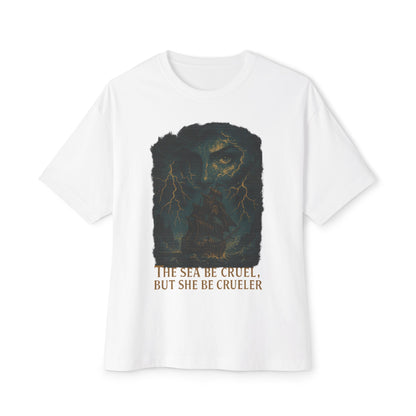 The Sea’s Cruel but She Be Crueler – Pirate Graphic T-Shirt for Men, Nautical Humor Tee, Ocean Lover Gift